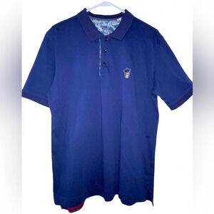 ROBERT GRAHAM Lucifer Classic Fit Skull Embroidered Polo Mens Size Medium Navy